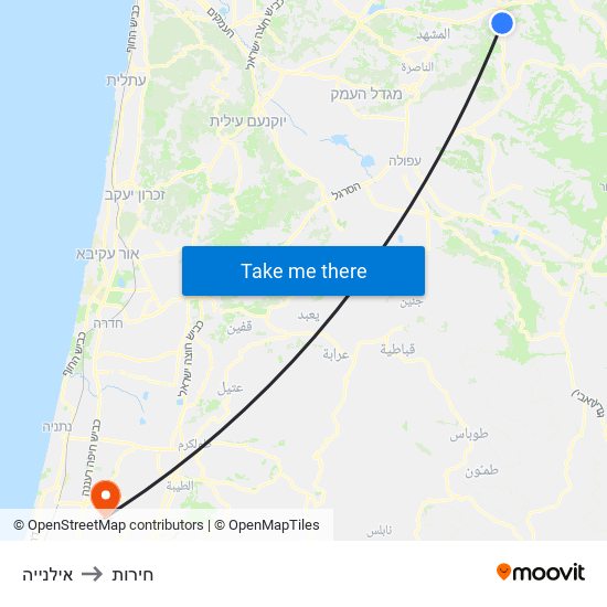 אילנייה to חירות map