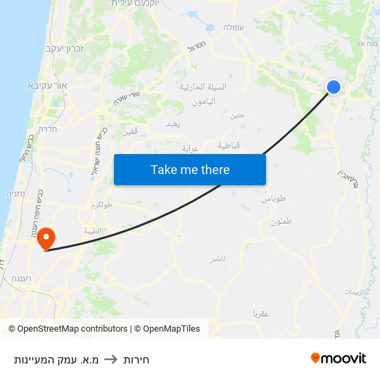 מ.א. עמק המעיינות to חירות map