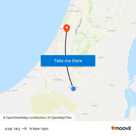 באר שבע to חצור-אשדוד map