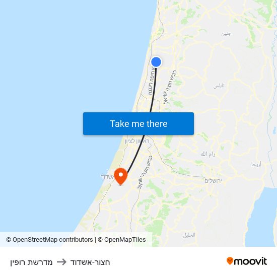 מדרשת רופין to חצור-אשדוד map