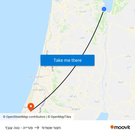 פורייה - נווה עובד to חצור-אשדוד map