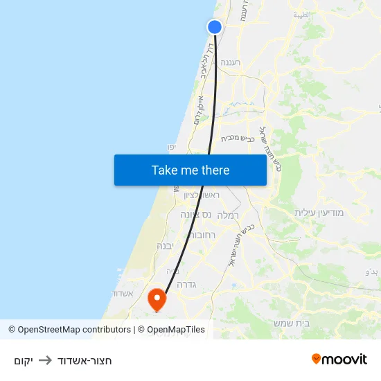 יקום to חצור-אשדוד map