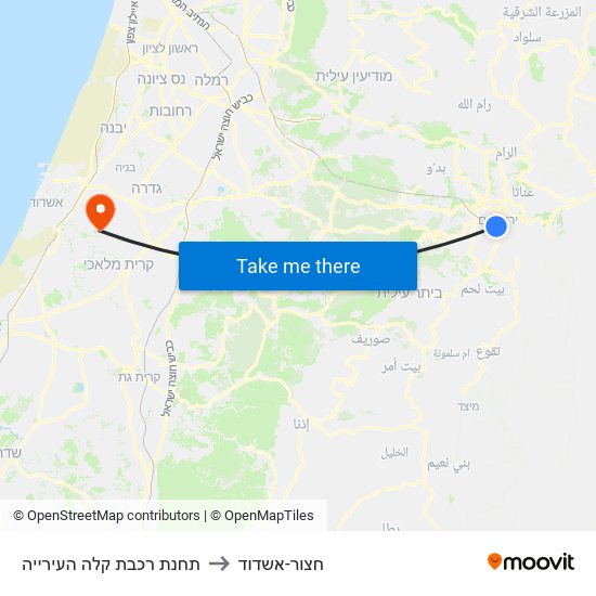 תחנת רכבת קלה העירייה to חצור-אשדוד map