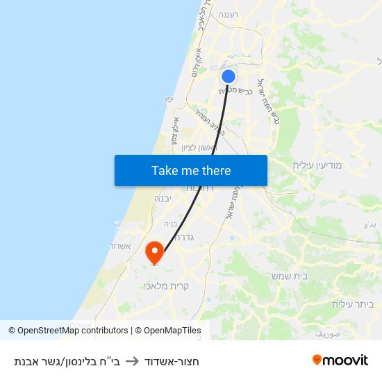 בי''ח בלינסון/גשר מבצע ארנון to חצור-אשדוד map