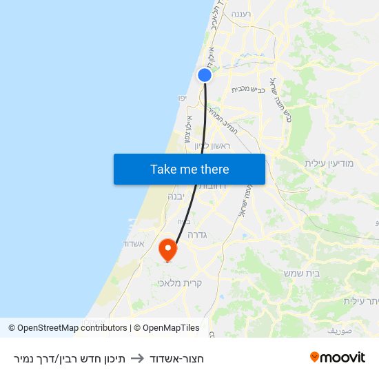 תיכון חדש רבין/דרך נמיר to חצור-אשדוד map