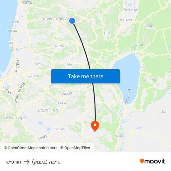 חורפיש to טייבה (בעמק) map