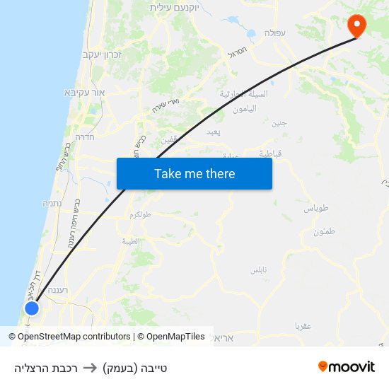 רכבת הרצליה to טייבה (בעמק) map