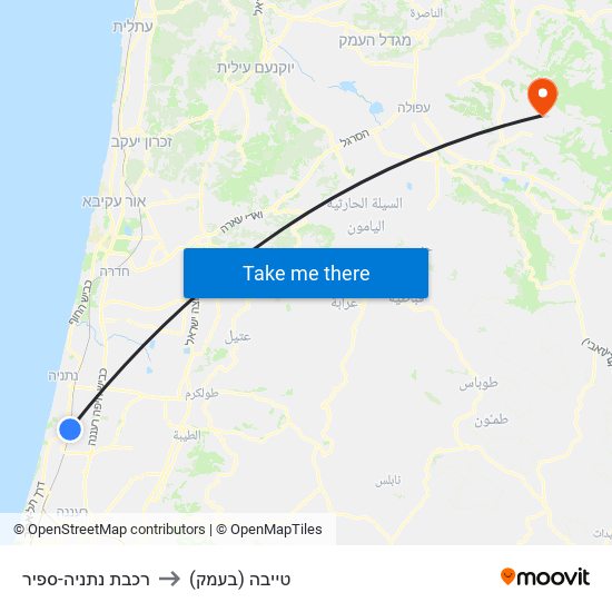 רכבת נתניה-ספיר to טייבה (בעמק) map