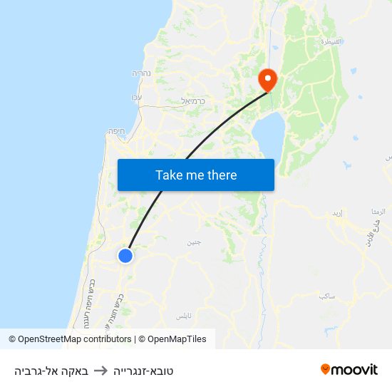 באקה אל-גרביה to טובא-זנגרייה map