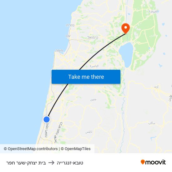 בית יצחק-שער חפר to טובא-זנגרייה map