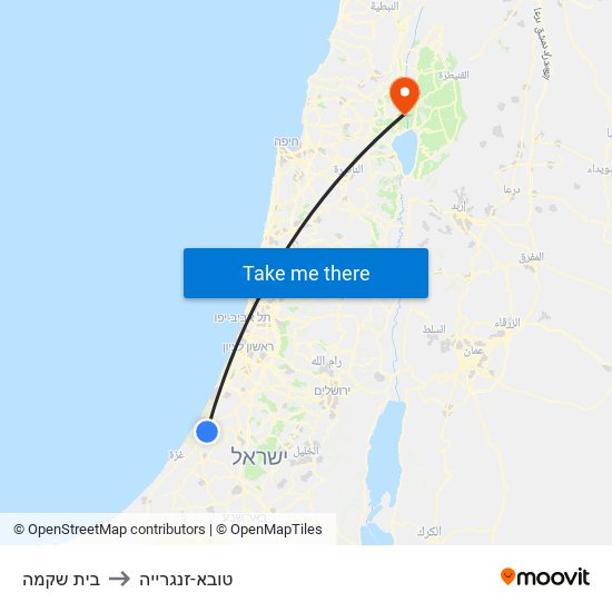 בית שקמה to טובא-זנגרייה map