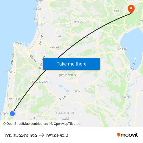 בנימינה-גבעת עדה to טובא-זנגרייה map