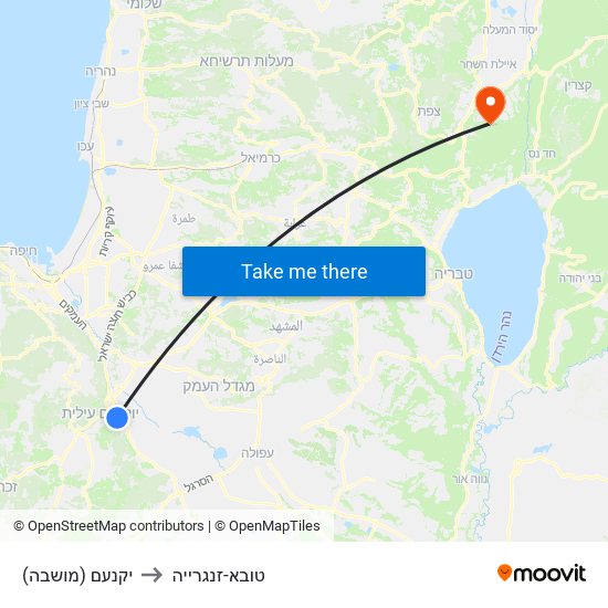 יקנעם (מושבה) to טובא-זנגרייה map