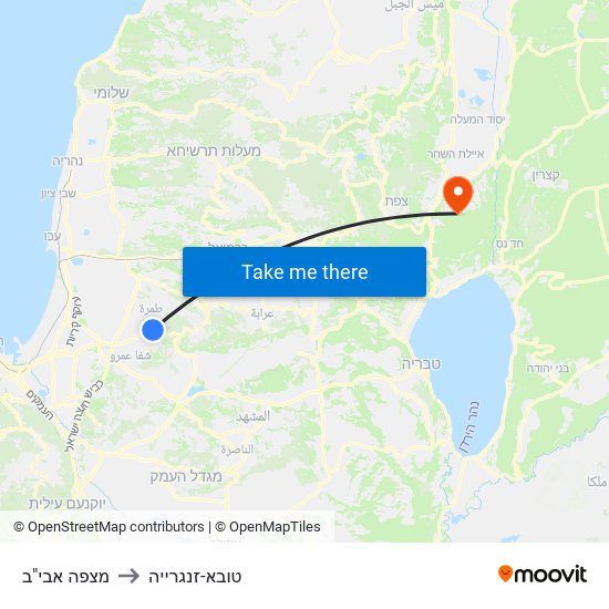 מצפה אבי"ב to טובא-זנגרייה map