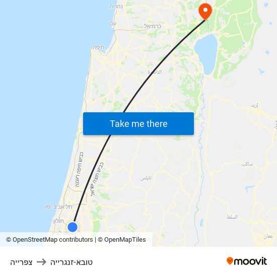 צפרייה to טובא-זנגרייה map