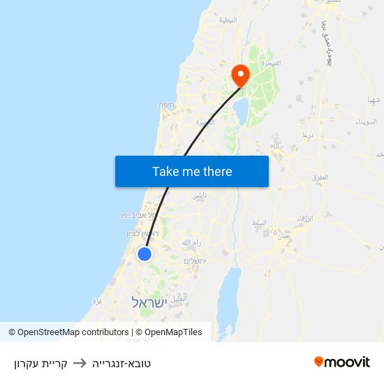 קריית עקרון to טובא-זנגרייה map