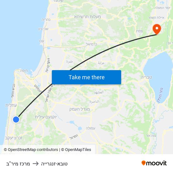 מרכז מיר''ב to טובא-זנגרייה map