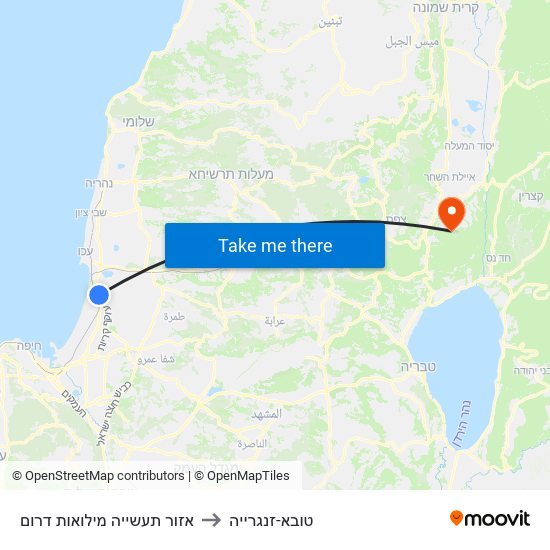 אזור תעשייה מילואות דרום to טובא-זנגרייה map