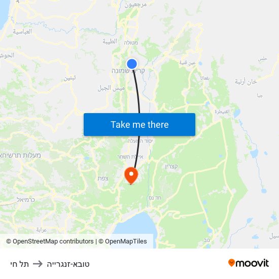 תל חי to טובא-זנגרייה map