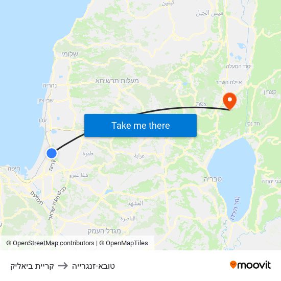 קריית ביאליק to טובא-זנגרייה map