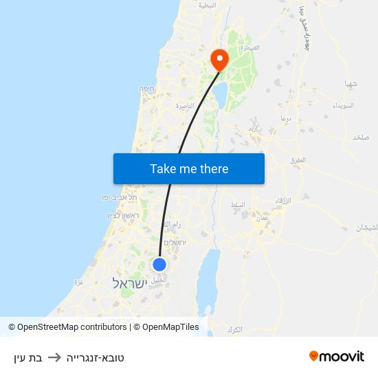 בת עין to טובא-זנגרייה map