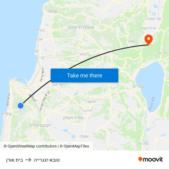 בית אורן to טובא-זנגרייה map