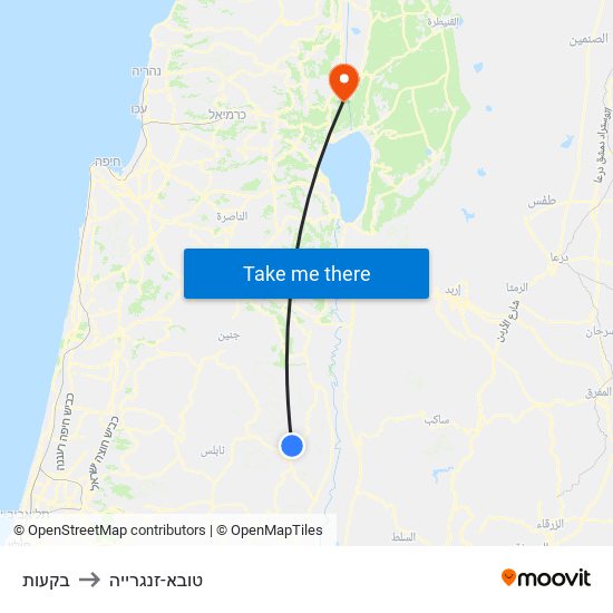 בקעות to טובא-זנגרייה map