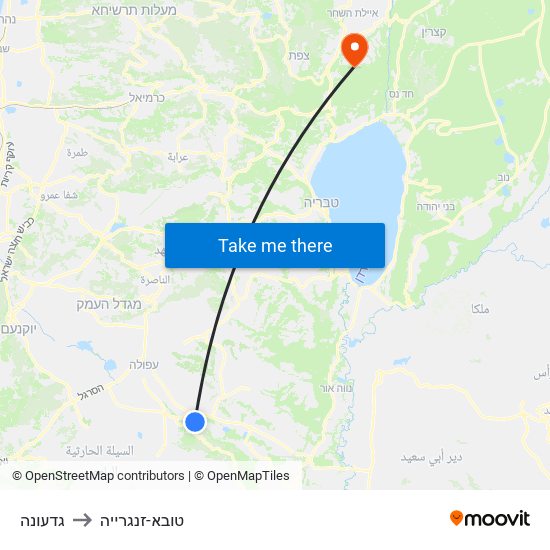 גדעונה to טובא-זנגרייה map