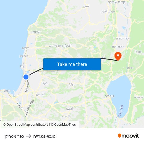 כפר מסריק to טובא-זנגרייה map