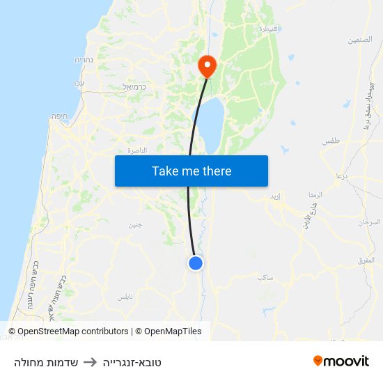 שדמות מחולה to טובא-זנגרייה map