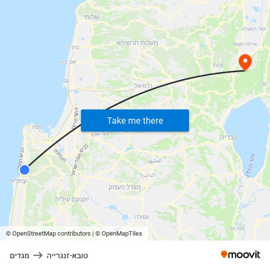 מגדים to טובא-זנגרייה map