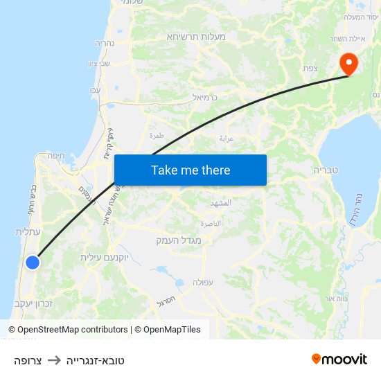 צרופה to טובא-זנגרייה map