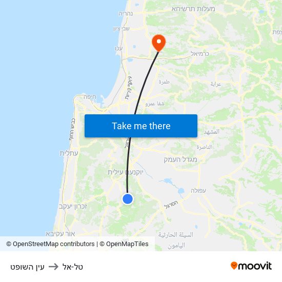 עין השופט to טל-אל map