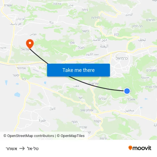אשחר to טל-אל map