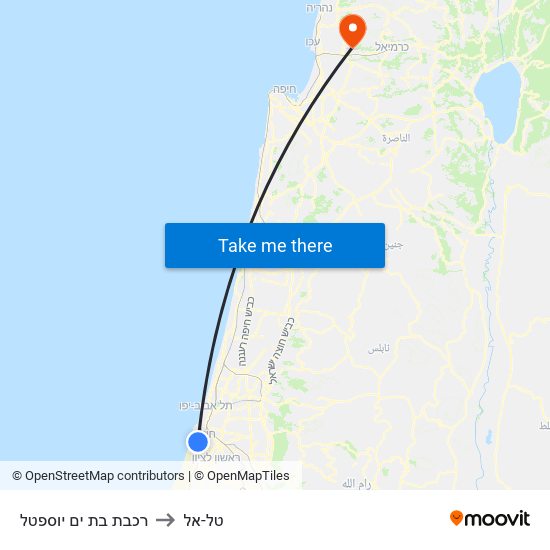 רכבת בת ים יוספטל to טל-אל map