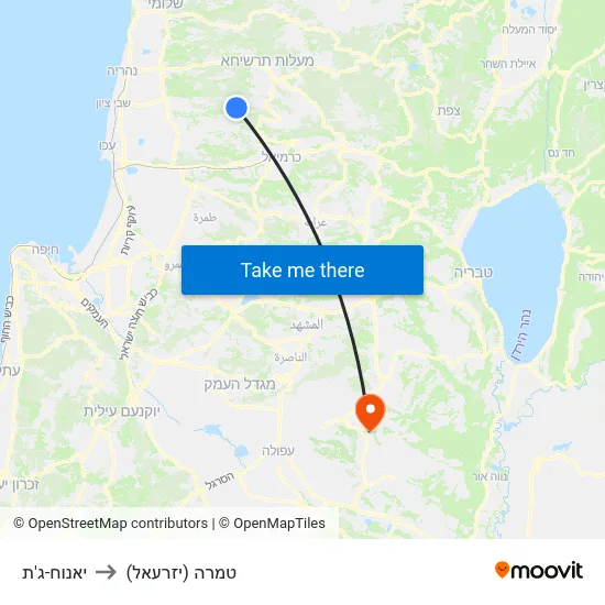 יאנוח-ג'ת to טמרה (יזרעאל) map