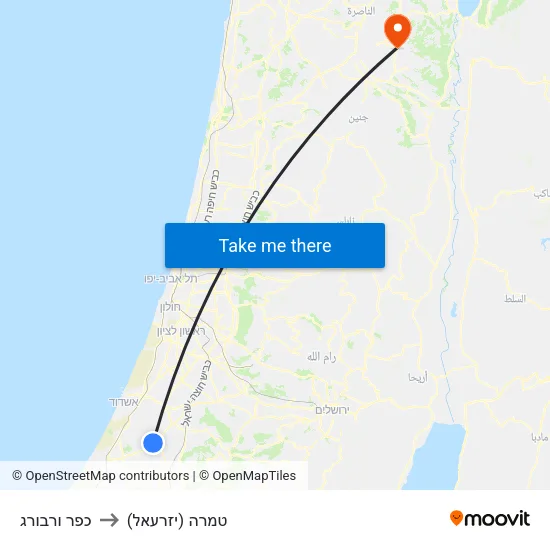 כפר ורבורג to טמרה (יזרעאל) map