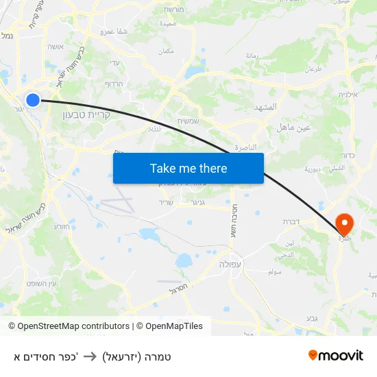 כפר חסידים א' to טמרה (יזרעאל) map