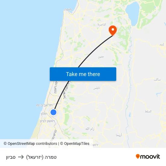 סביון to טמרה (יזרעאל) map