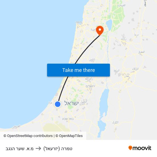 מ.א. שער הנגב to טמרה (יזרעאל) map