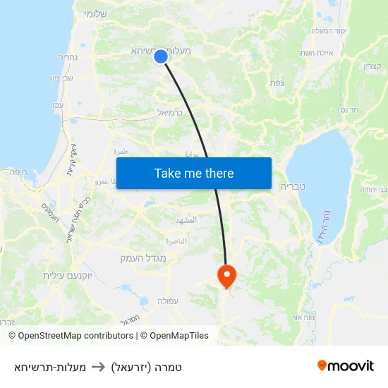 מעלות-תרשיחא to טמרה (יזרעאל) map