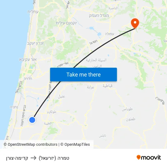 קדימה-צורן to טמרה (יזרעאל) map