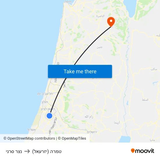 נצר סרני to טמרה (יזרעאל) map