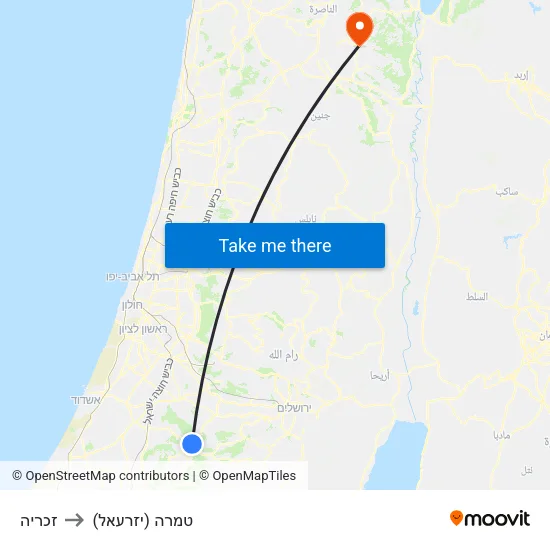 זכריה to טמרה (יזרעאל) map