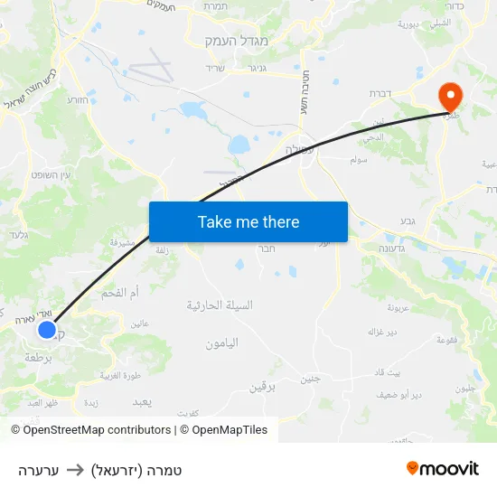 ערערה to טמרה (יזרעאל) map