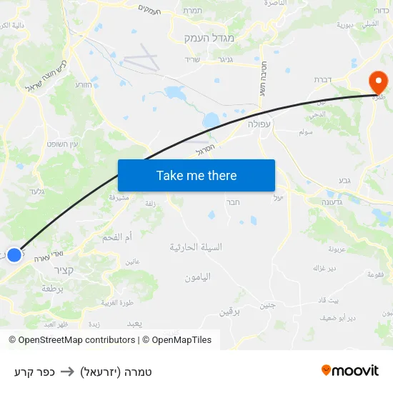 כפר קרע to טמרה (יזרעאל) map