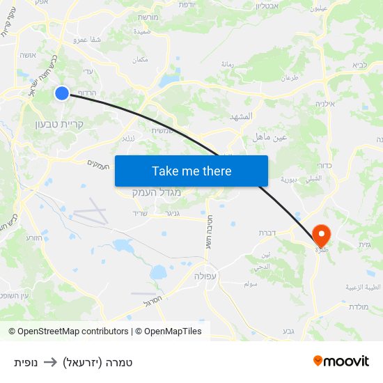 נופית to טמרה (יזרעאל) map