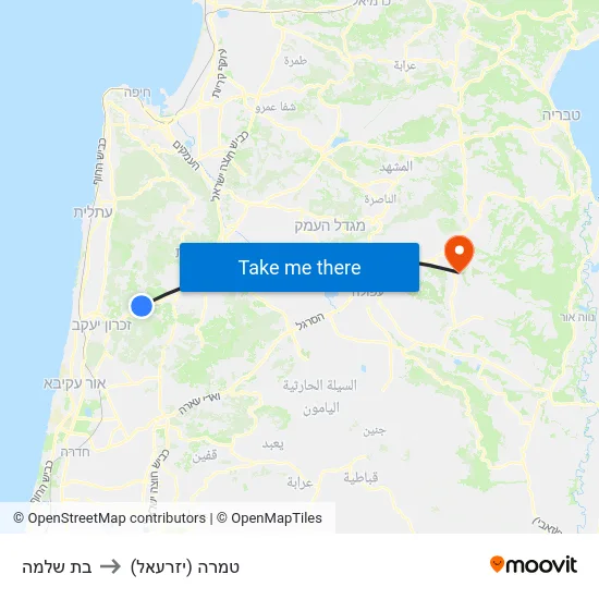 בת שלמה to טמרה (יזרעאל) map