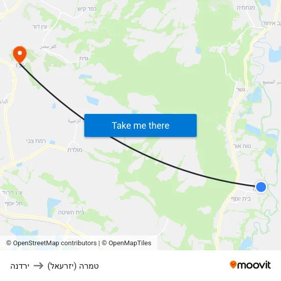 ירדנה to טמרה (יזרעאל) map