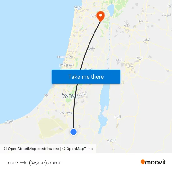 ירוחם to טמרה (יזרעאל) map